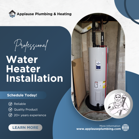 Bradford White hot water heater installed by Applause Plumbing and Heating. We serve customers in Pennsylvania and New Jersey.