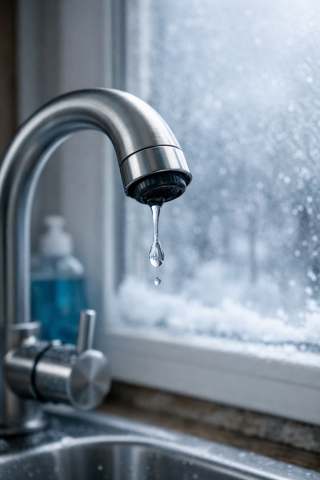 A dripping faucet in the winter.