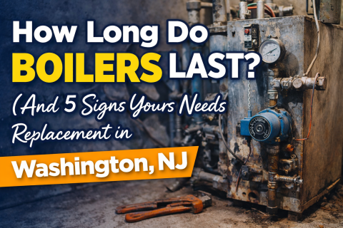Old residential boiler system in Washington NJ showing signs of wear, highlighting common issues that may mean it’s time for a boiler replacement or repair.