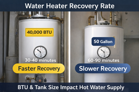 Water heater recovery rate comparison. 