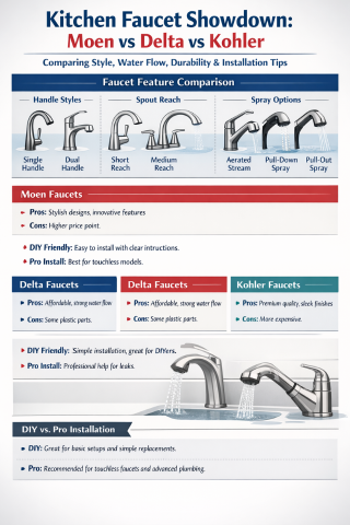 Kitchen faucet comparison infographic. 