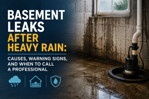 A basement leaking with rain water after heavy rain. 