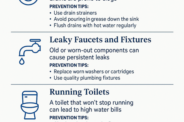 Infographic titled 'Common Plumbing Problems in Easton, PA — And How to Prevent Them,' featuring tips for clogged drains, leaky faucets, running toilets, and water heater problems, with simple icons and prevention advice, encouraging homeowners to call Applause Plumbing and Heating.