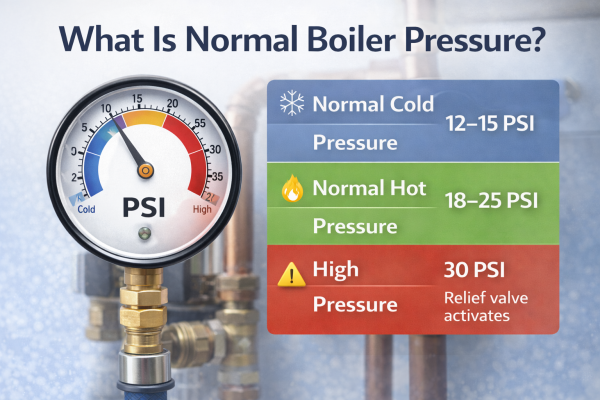 Plumbing and heating infographic explaining common homeowner questions about system performance, safety limits, and maintenance.
