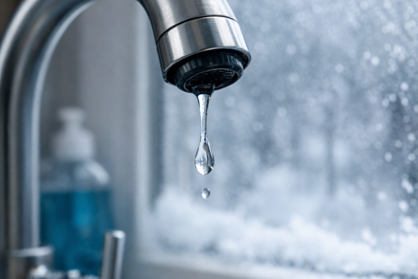 A dripping faucet in the winter.