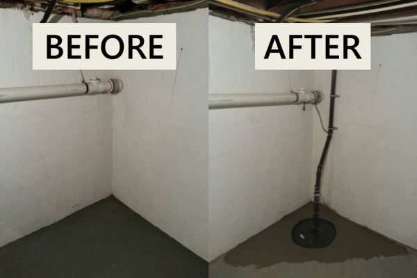 Before and After of a Sump Pump Installation