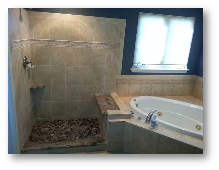A full bathroom with a separate tub and shower.